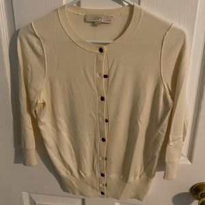 Loft off white long sleeve crew neck cardigan